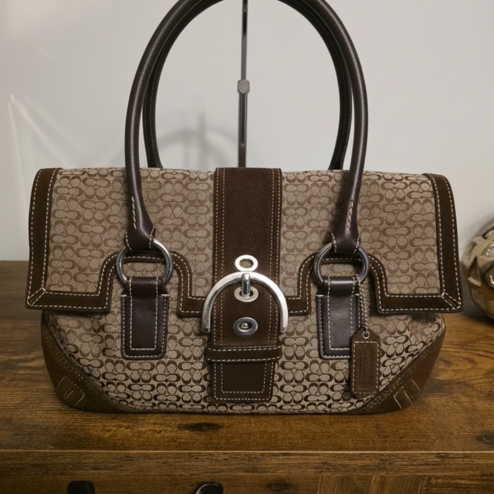 Coach Signature H05S-3648 Satchel Leather And Suede